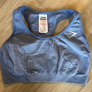 Gymshark Blue Seamless Racerback Sports Bra NO PADS, but can add some!